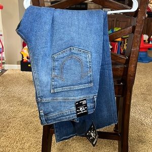 True Religion Jeans 31 Star Exposed Fly Cut Hem NWT High Rise Cropped Straight